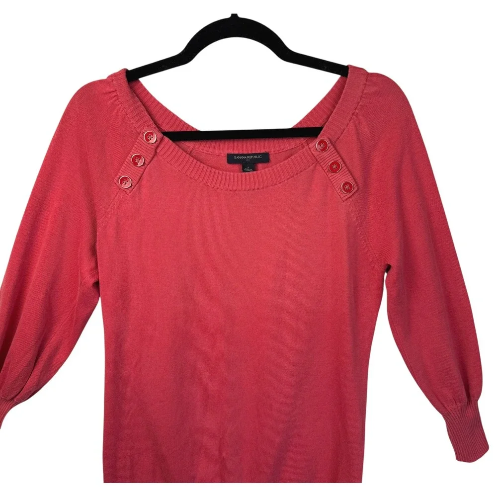 Banana Republic Sweater Womens Small Coral Pink Cotton 3/4‎ Sleeve Lightweight